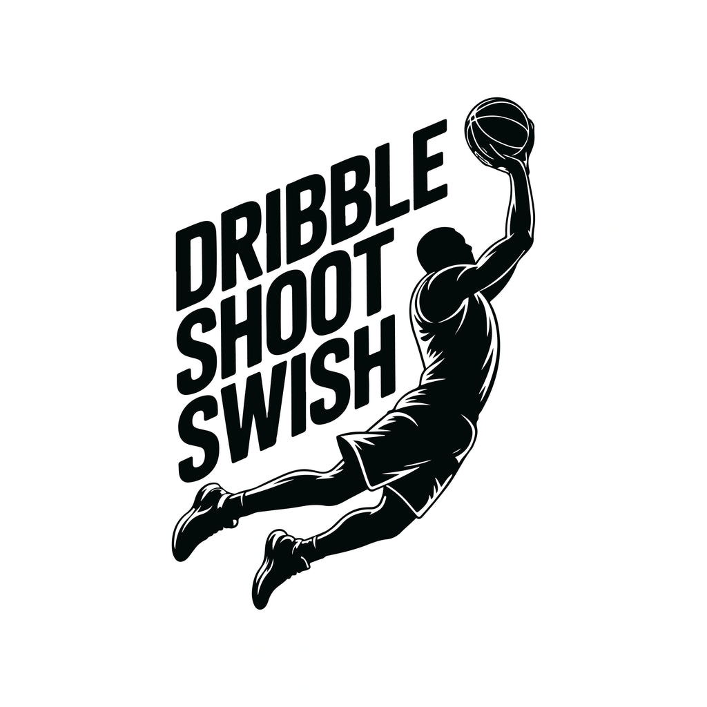 Redunk Dribble Shoot Swish basketball game day T-shirt featuring a graphic design on a casual cotton T-shirt.