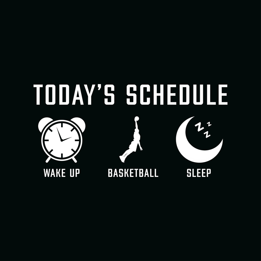 Redunk Today's Schedule Wake Up Basketball T-Shirt with funny hoops design, casual cotton tee for basketball fans and sleep humor.