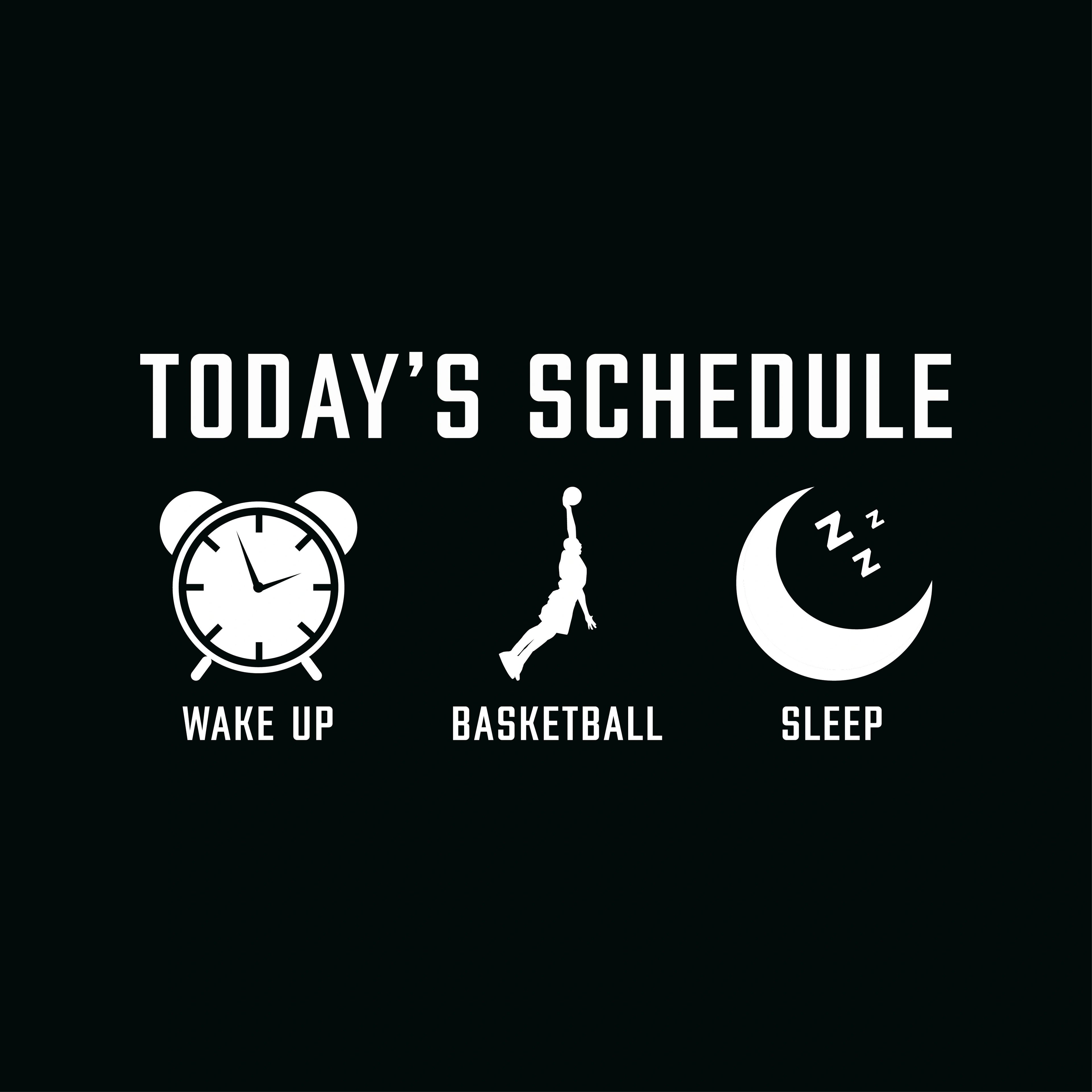 Redunk Today's Schedule Wake Up Basketball T-Shirt with funny hoops design, casual cotton tee for basketball fans and sleep humor.