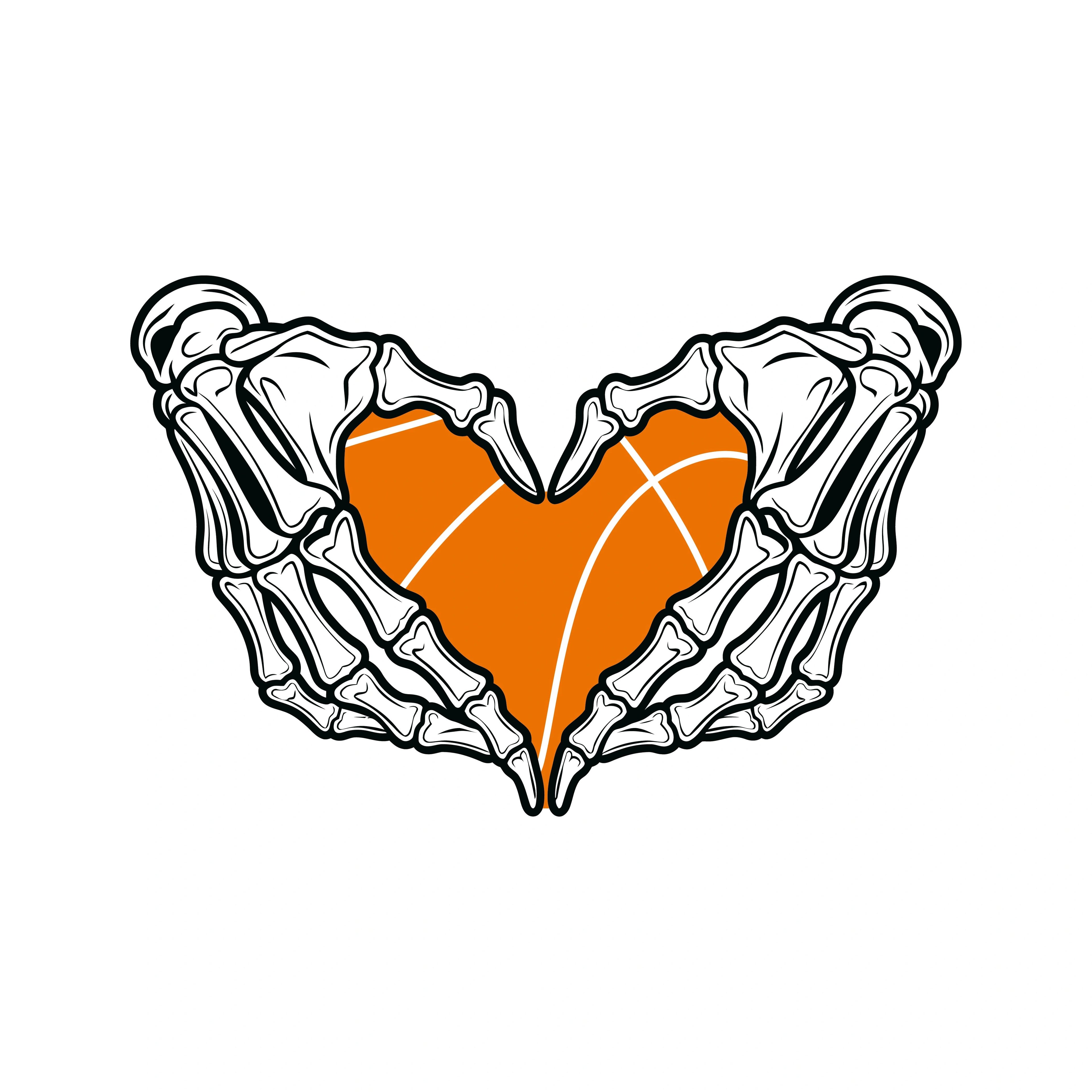 Redunk Skeleton Hands Basketball Heart T-shirt featuring a graphic of skeleton hands holding a basketball and a heart design.