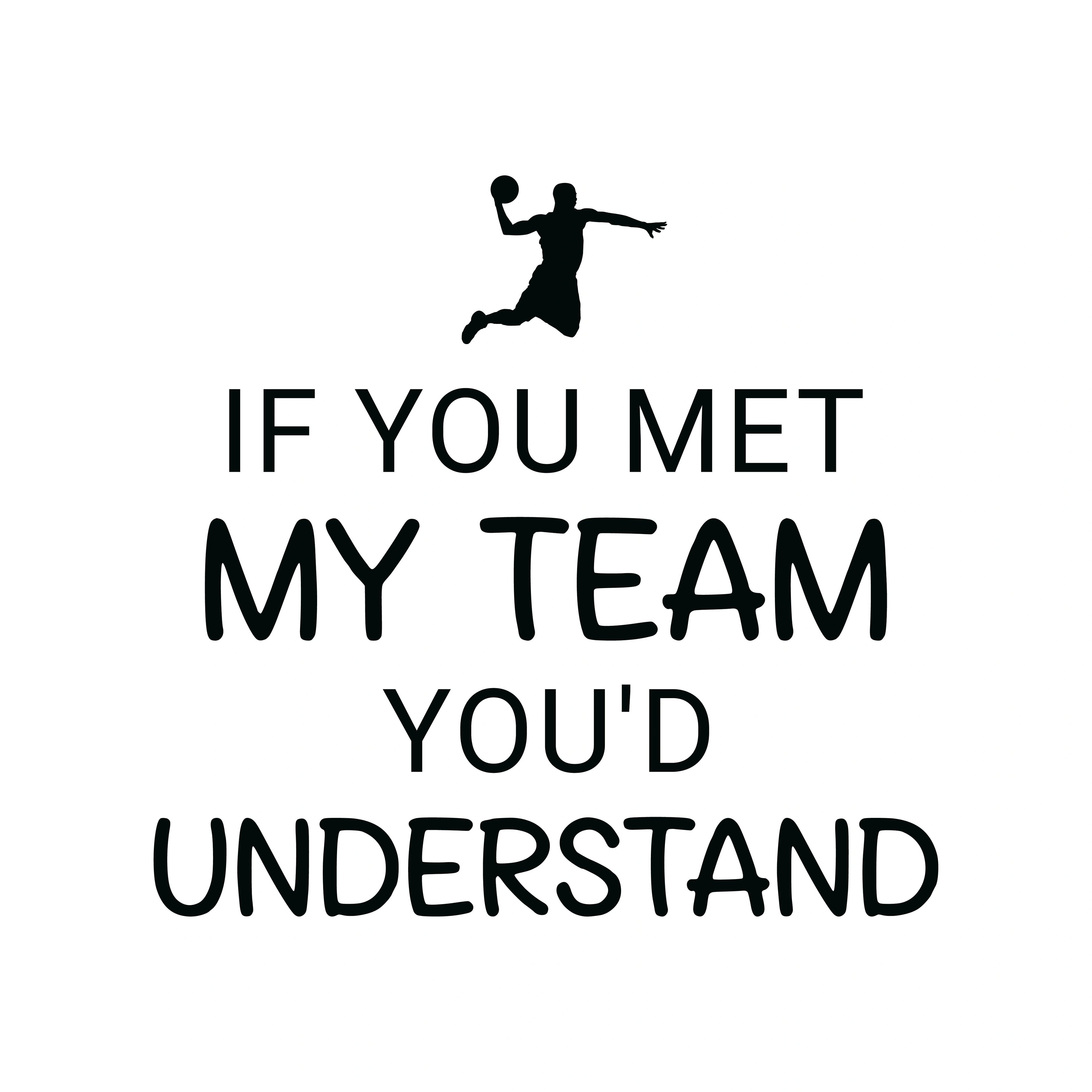 Redunk funny basketball T-shirt featuring humorous "If You Met My Team You'd Understand" text and basketball graphic.