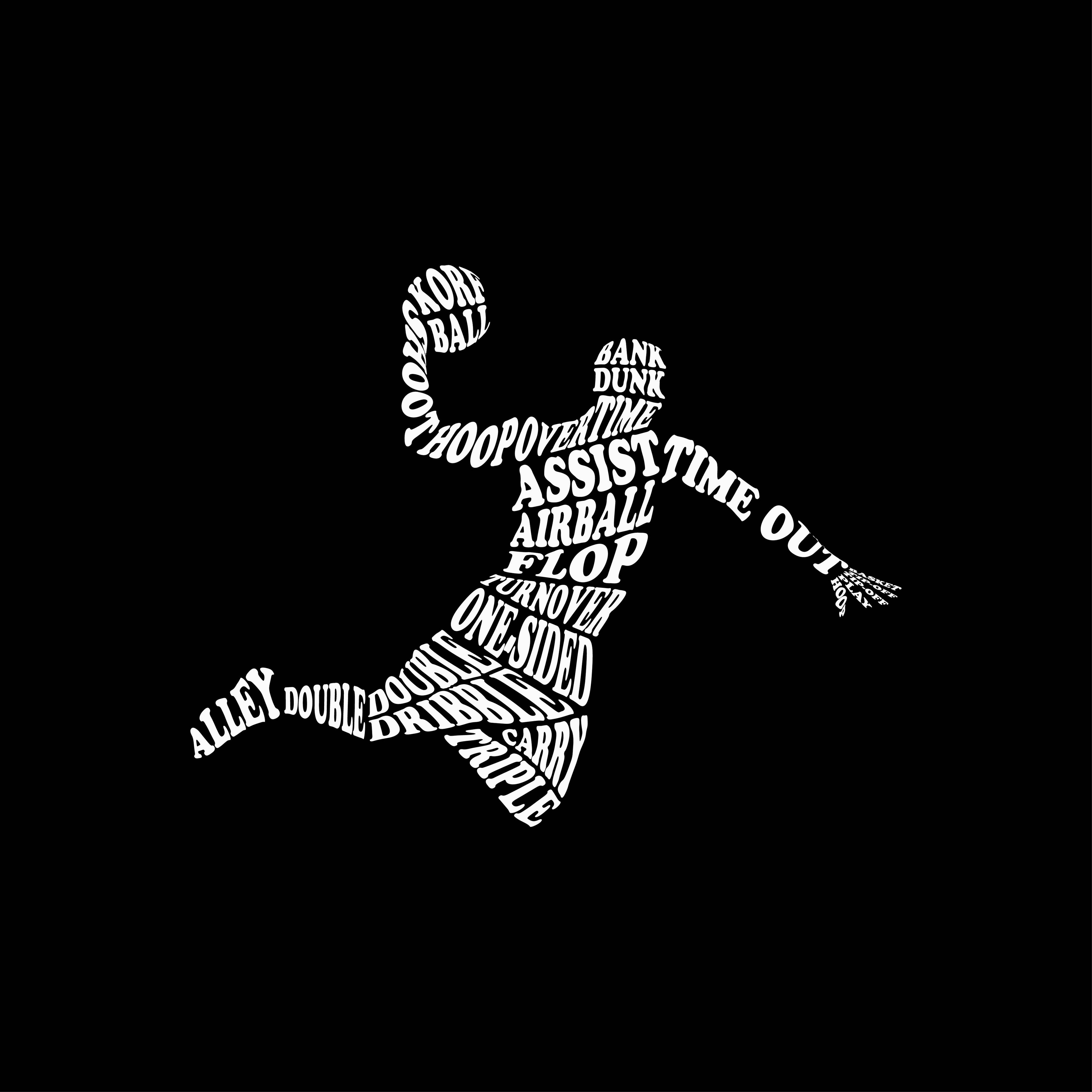 Redunk basketball word cloud dunker T-shirt for bballers, featuring a graphic design related to basketball and dunking action.