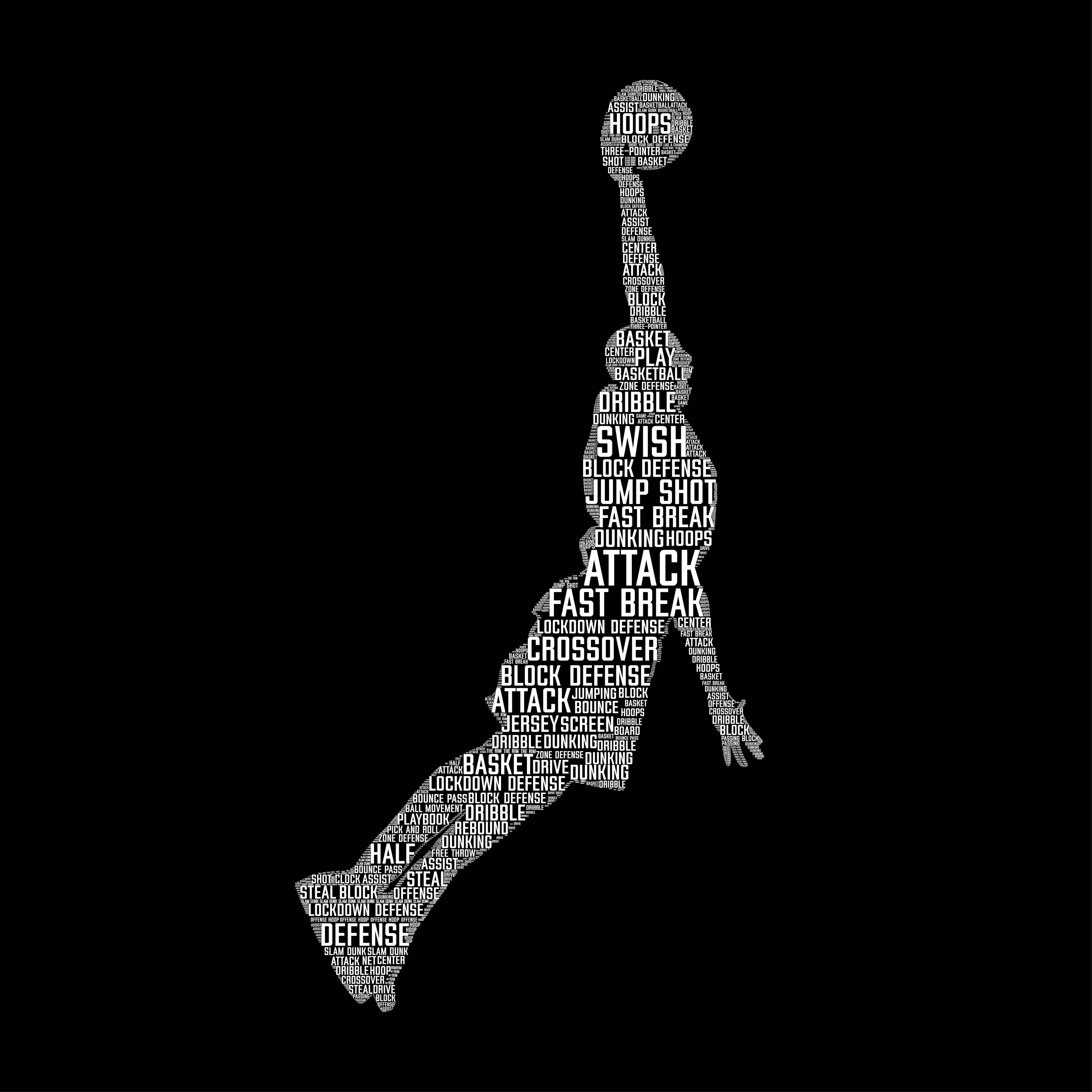 Redunk basketball player word cloud graphic T-shirt showing a vibrant design on a casual t-shirt for sports fans
