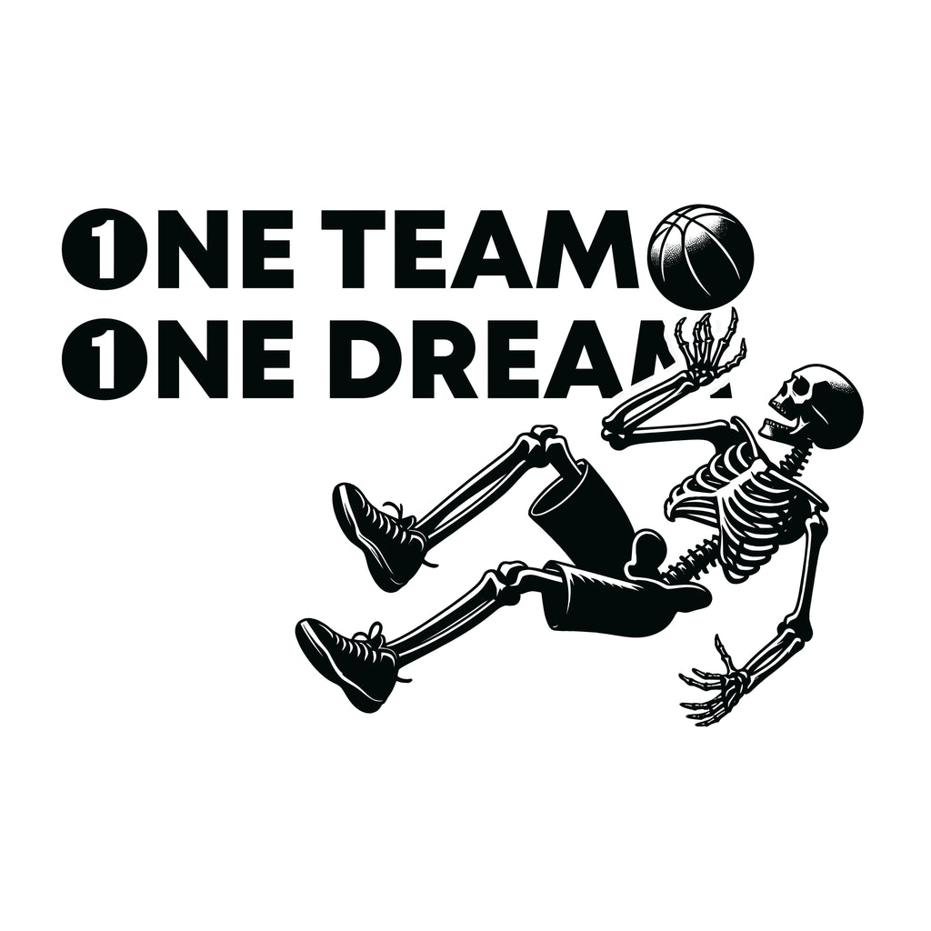 Redunk Skeleton Basketball T-Shirt featuring a team-themed design on a casual cotton T-shirt.