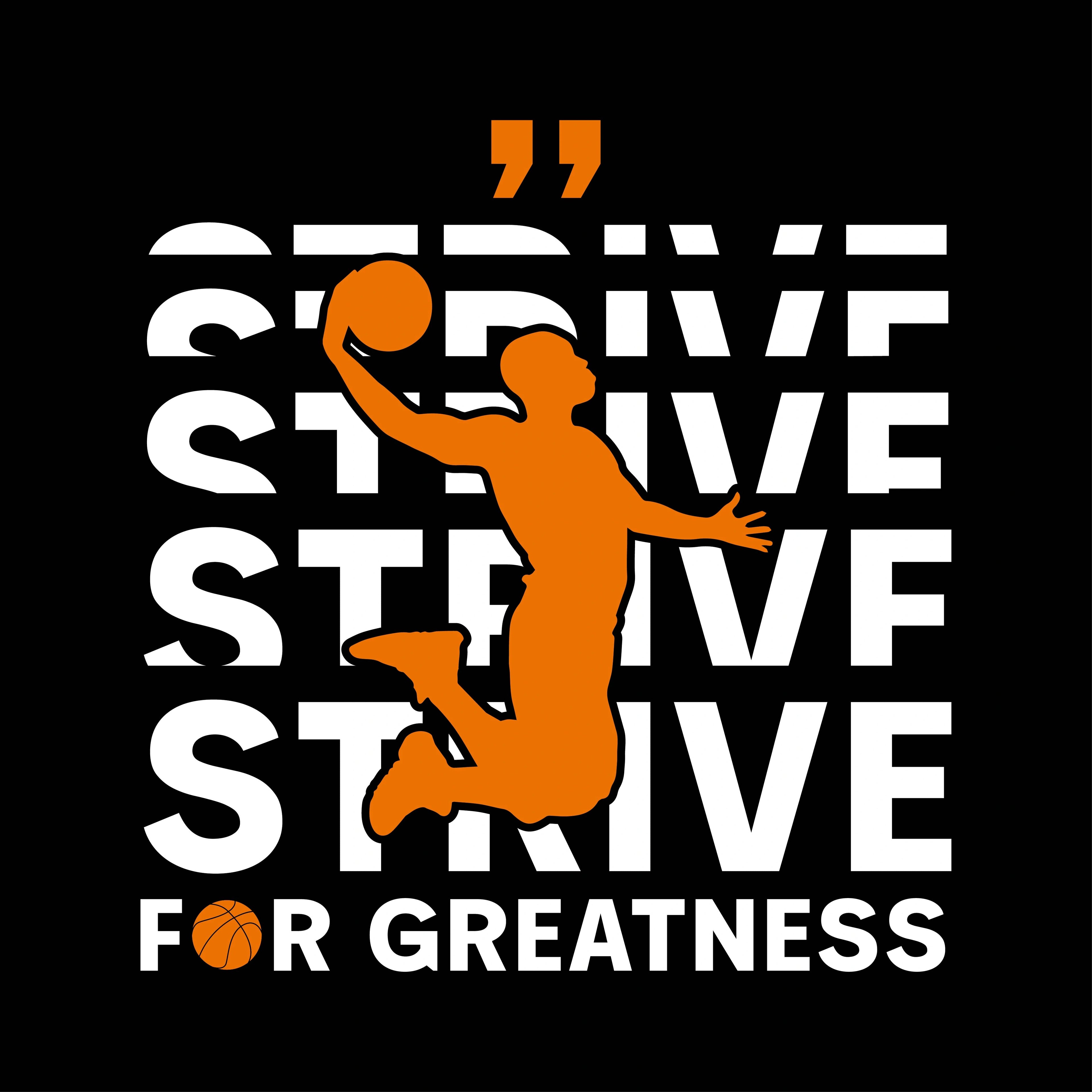 Redunk Strive For Greatness basketball player T-shirt featuring bold text and sporty design on white fabric.