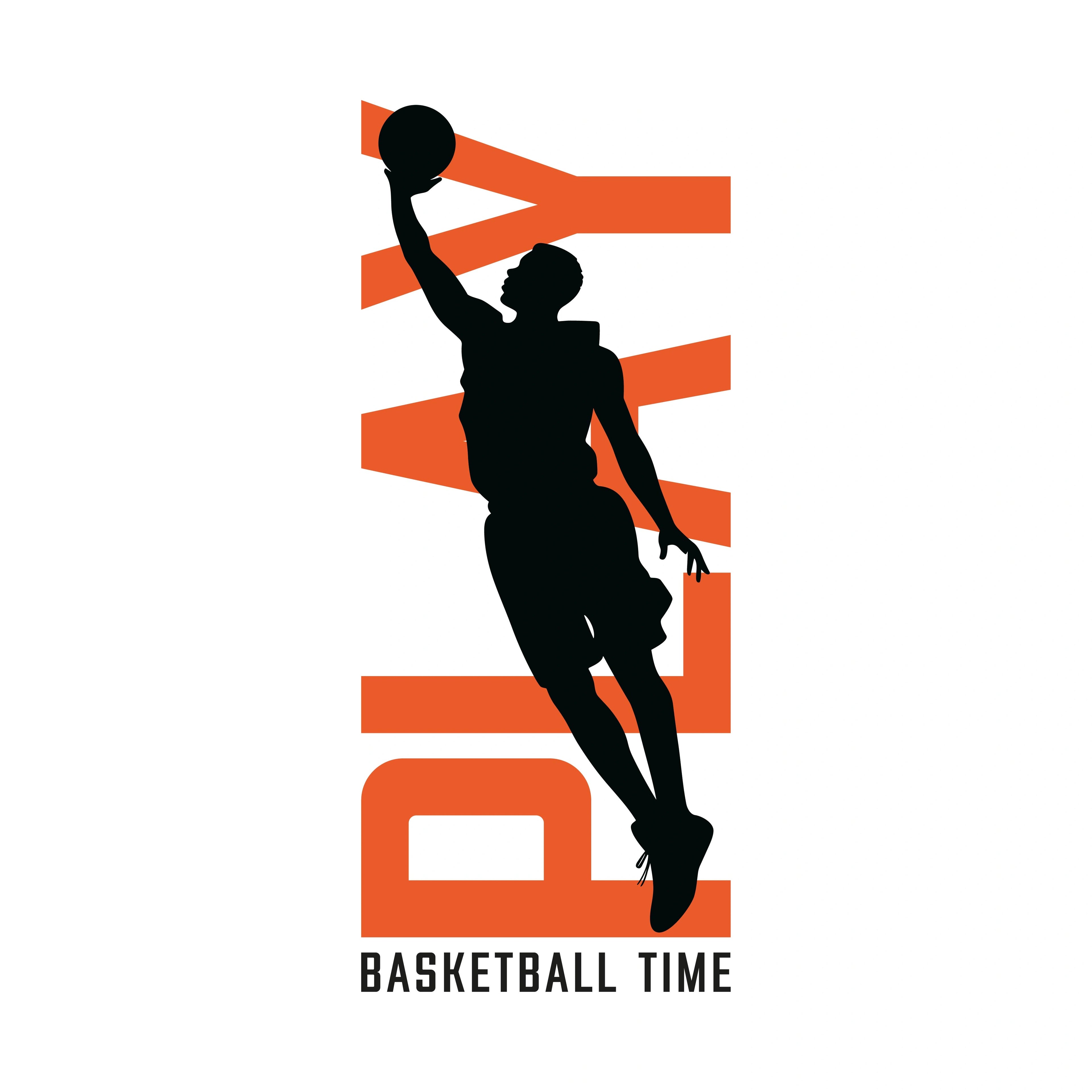 Redunk Basketball Time black silhouette player T-shirt showing a dynamic player in action on the front.