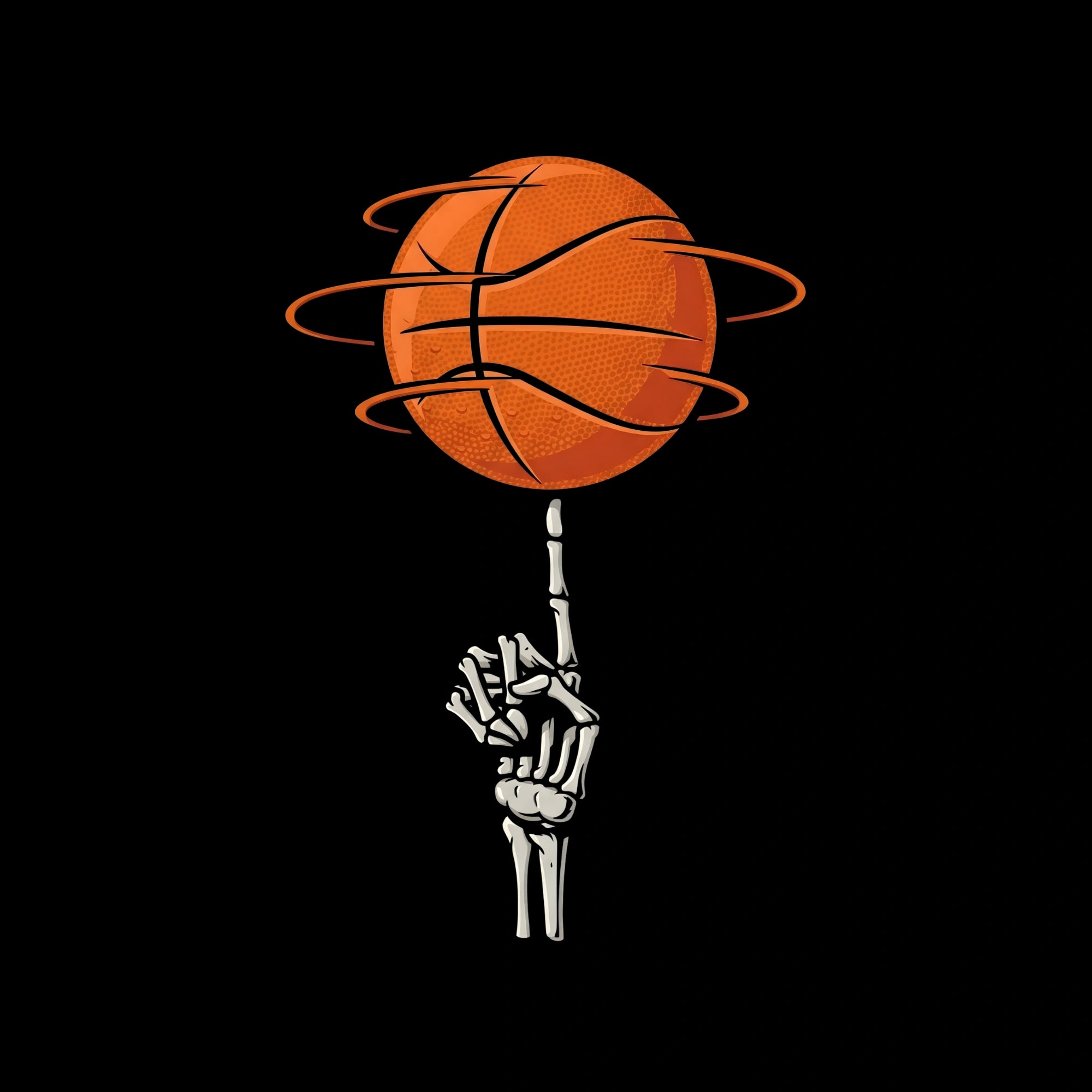 Redunk Skeleton Finger Spin Basketball T-Shirt featuring a graphic design of a skeleton hand spinning a basketball.