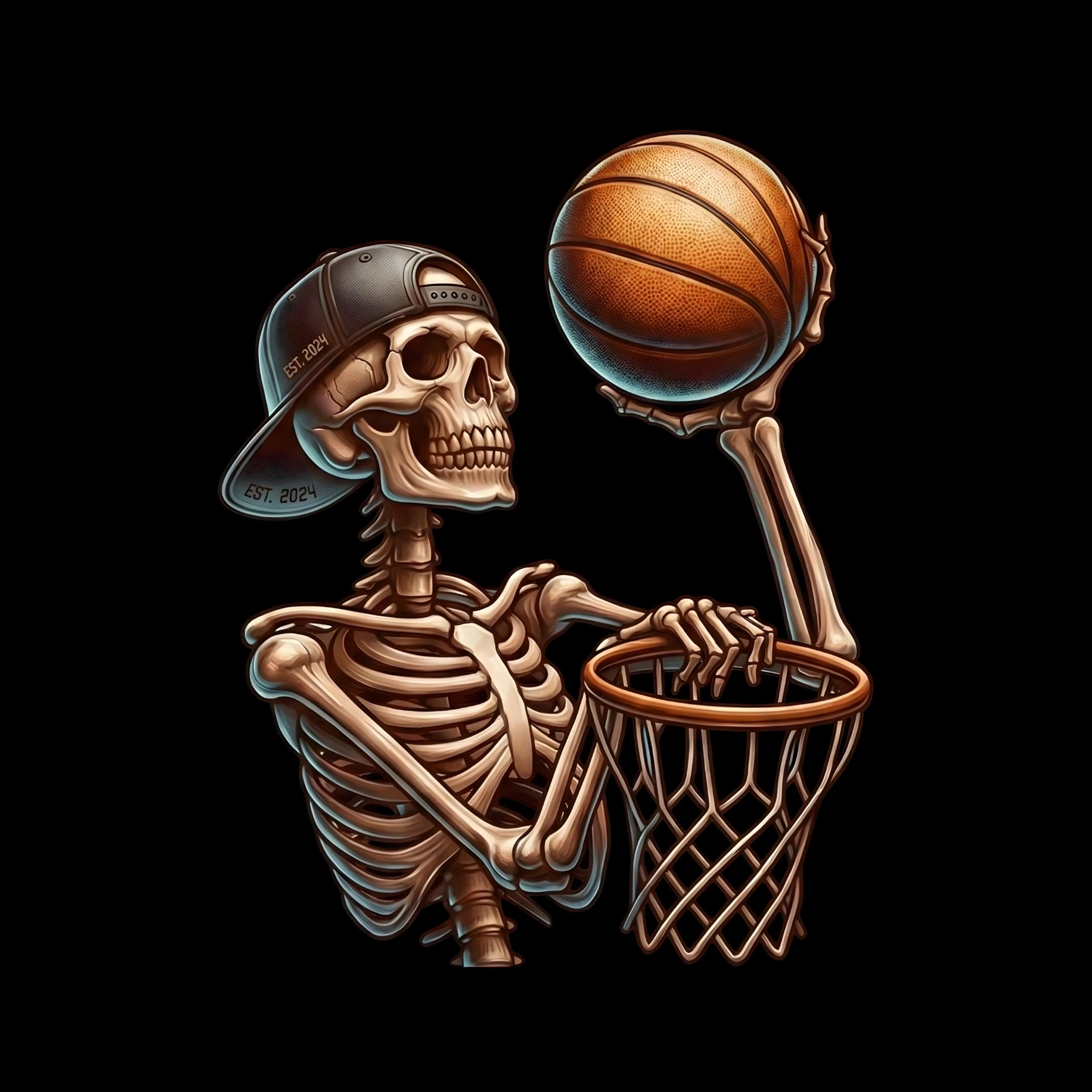 Redunk Skeleton Holding Basketball T-shirt featuring a graphic skeleton design on a casual cotton tee.