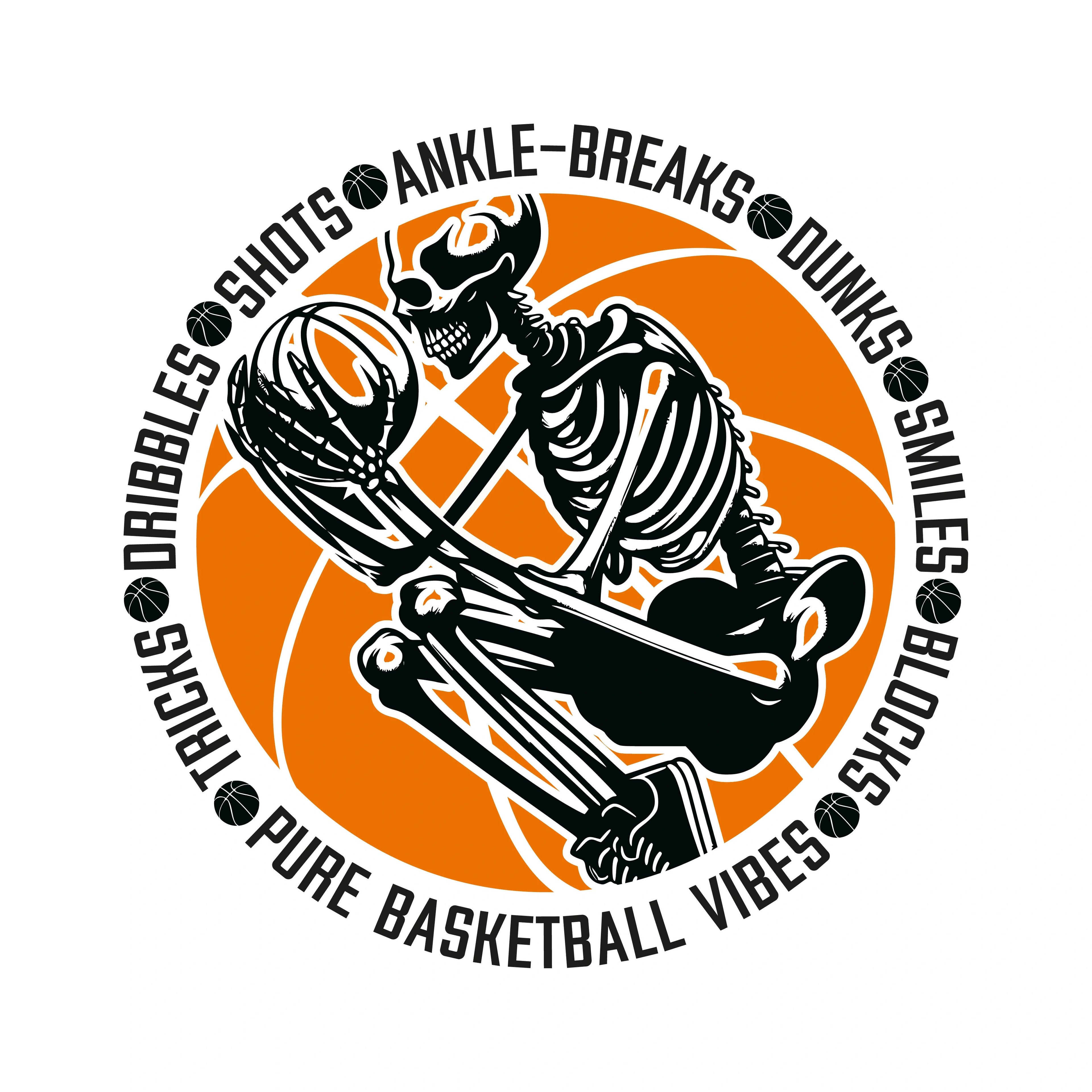 Redunk Hoops Terms Skeleton Badge basketball T-shirt featuring a graphic skeleton design on a casual cotton T-shirt.