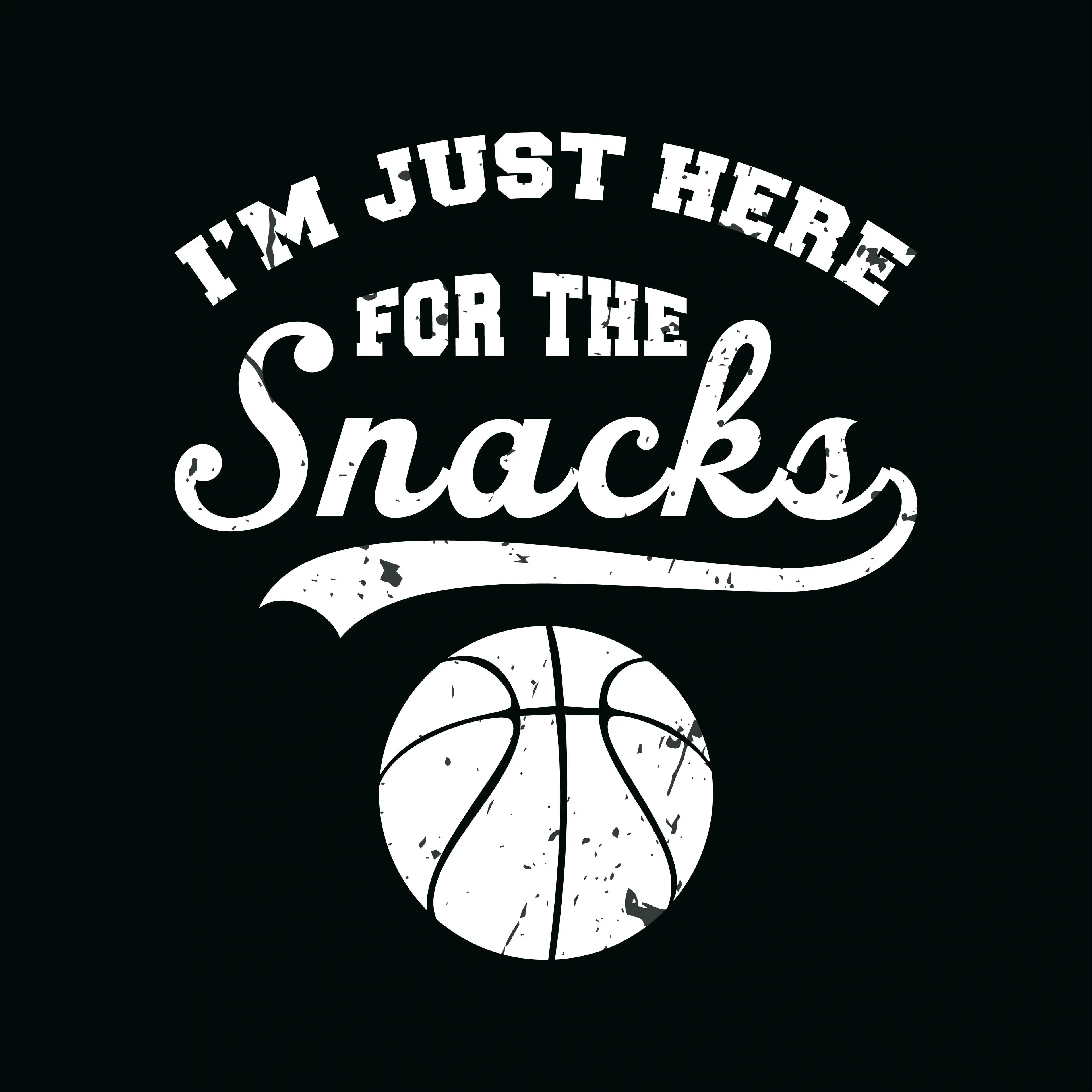Redunk "I'm Just Here For The Snacks" funny basketball T-shirt, casual apparel with basketball-themed text and design.
