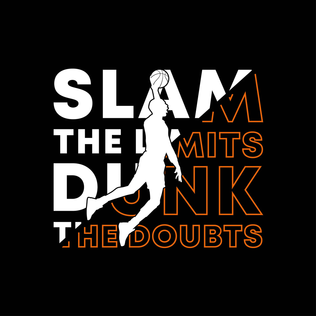 Redunk Slam The Limits Dunk The Doubts basketball T-shirt featuring bold graphic design on comfortable cotton fabric.
