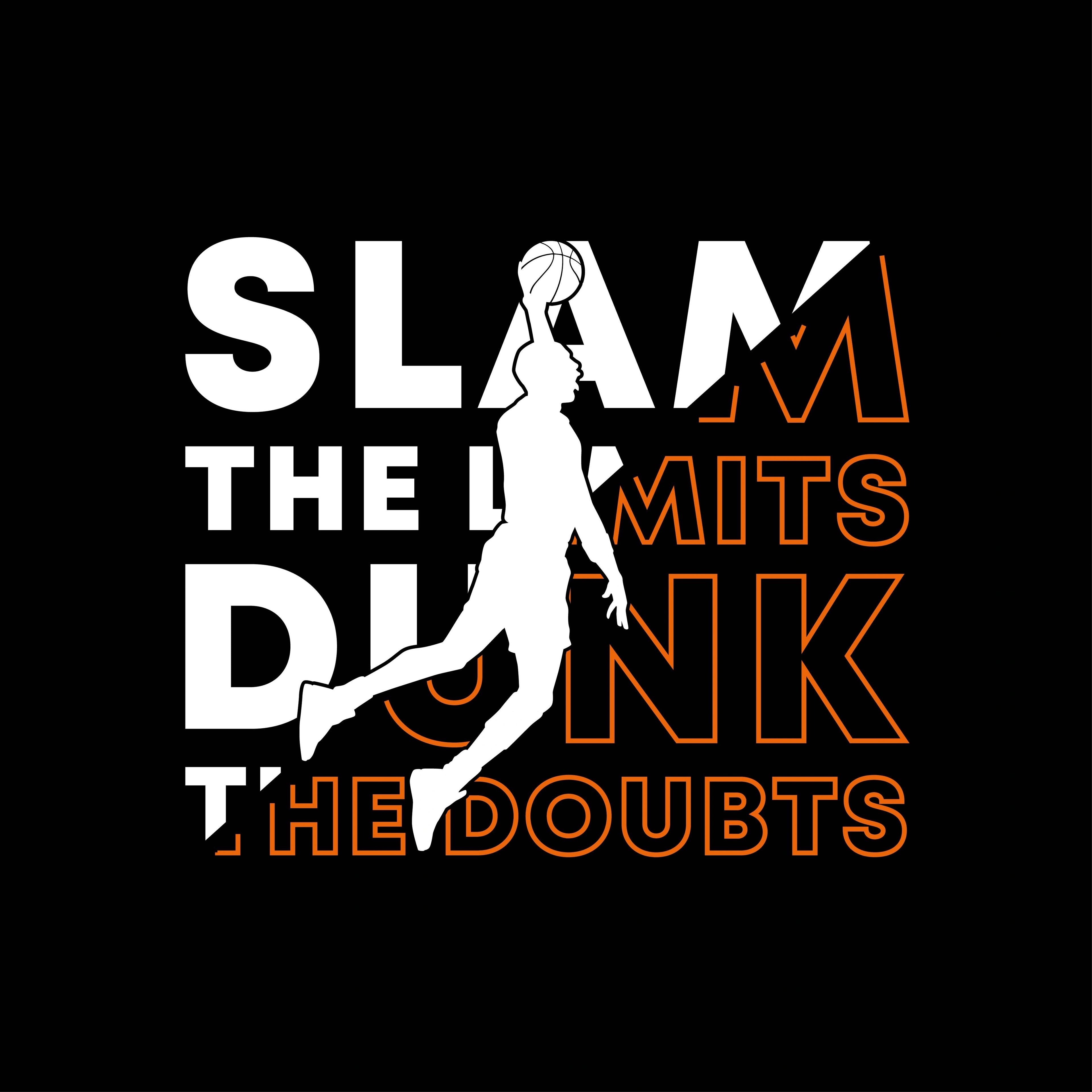 Redunk Slam The Limits Dunk The Doubts basketball T-shirt featuring bold graphic design on comfortable cotton fabric.