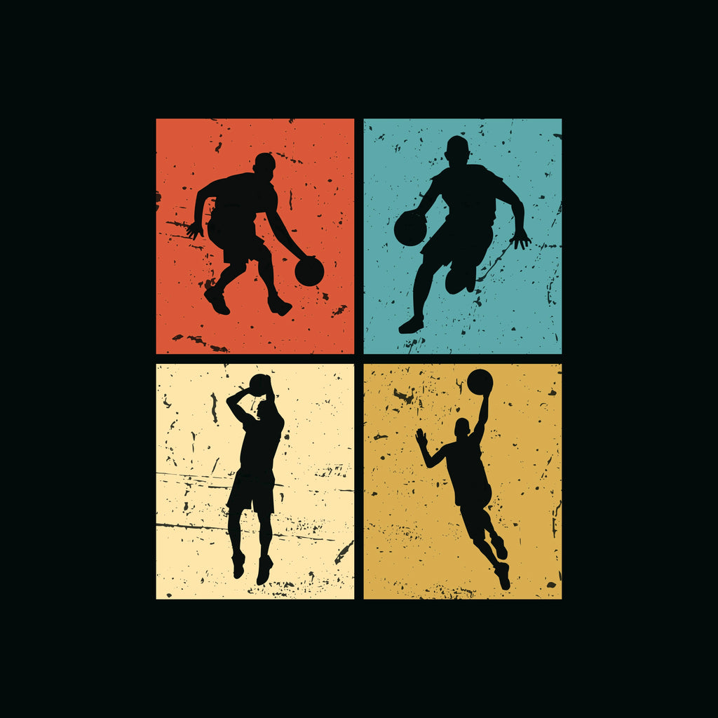 Redunk Retro Basketball Player quad T-shirt featuring vintage basketball design on a comfortable casual tee.