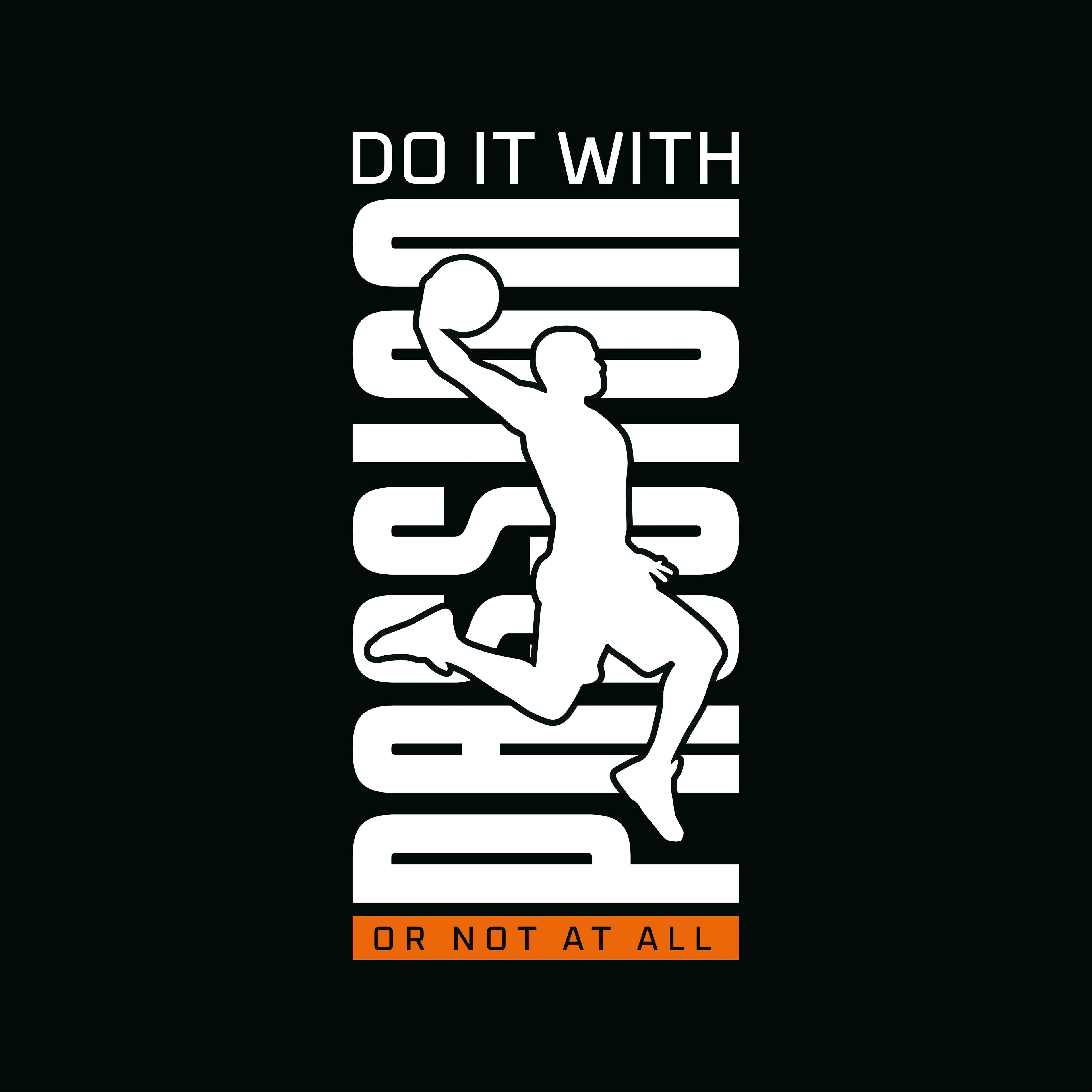 Redunk motivational basketball T-shirt with "Do It With Passion Or Not At All" slogan, casual fit and bold design.