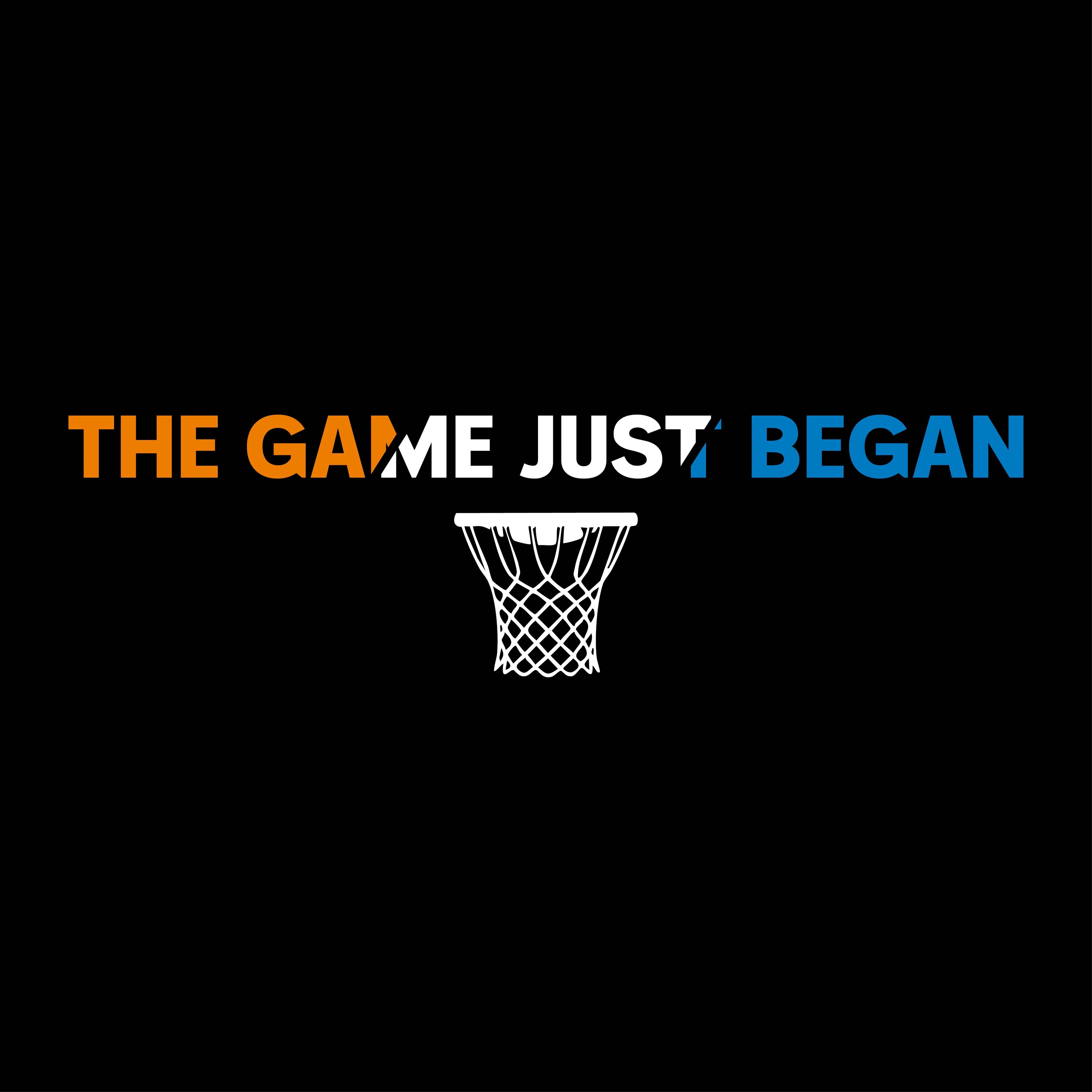 Redunk basketball T-shirt featuring the phrase "The Game Just Began" in bold lettering on a casual black T-shirt.
