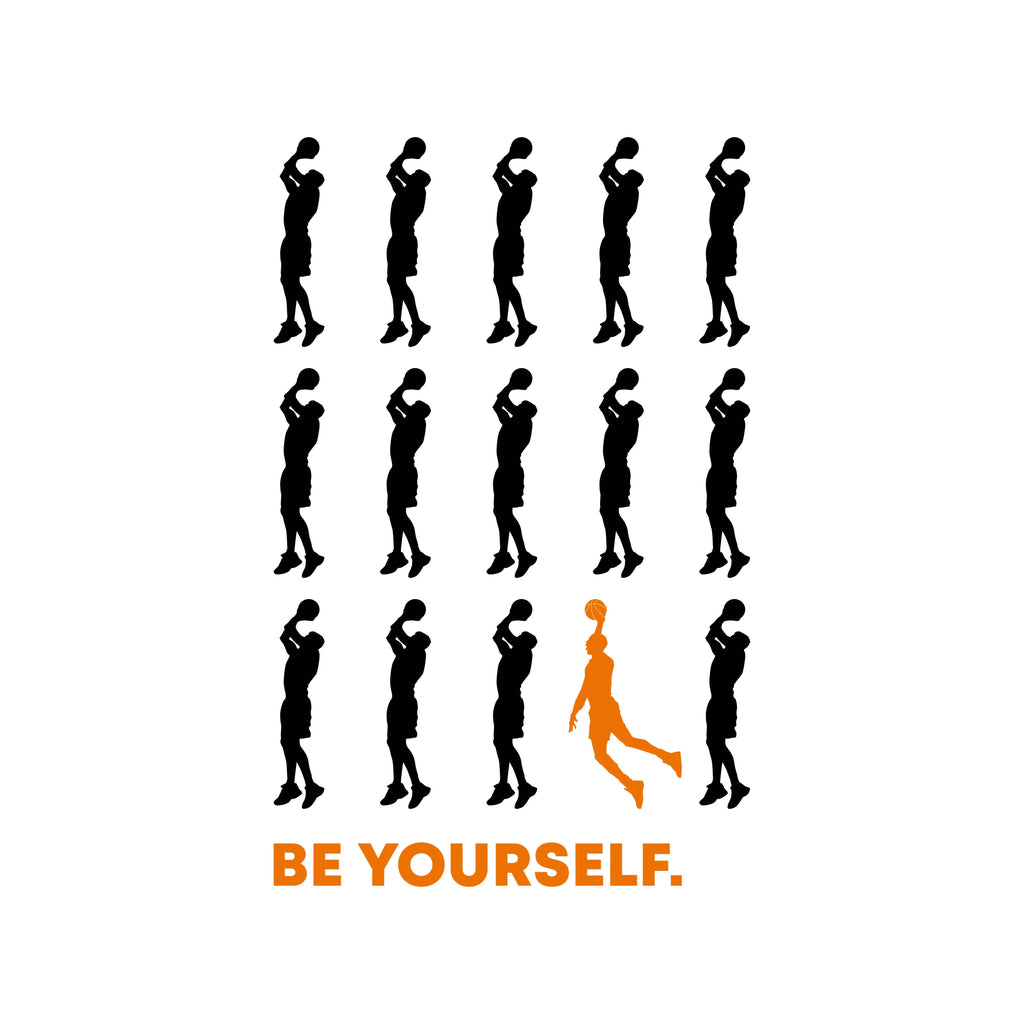 Redunk Be Yourself motivational basketball T-shirt for hoops fans, featuring a casual fit and inspiring design.