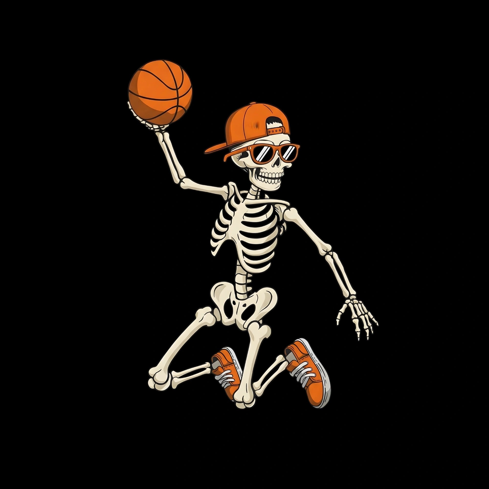 Redunk Air Time Skeleton basketball T-shirt featuring a skeleton playing basketball, casual athletic wear for fans of unique graphic tees.