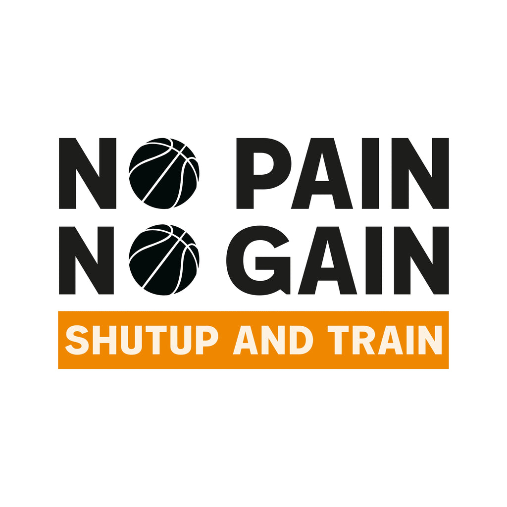 Redunk No Pain No Gain Shutup And Train basketball T-shirt displayed on a flat white background.
