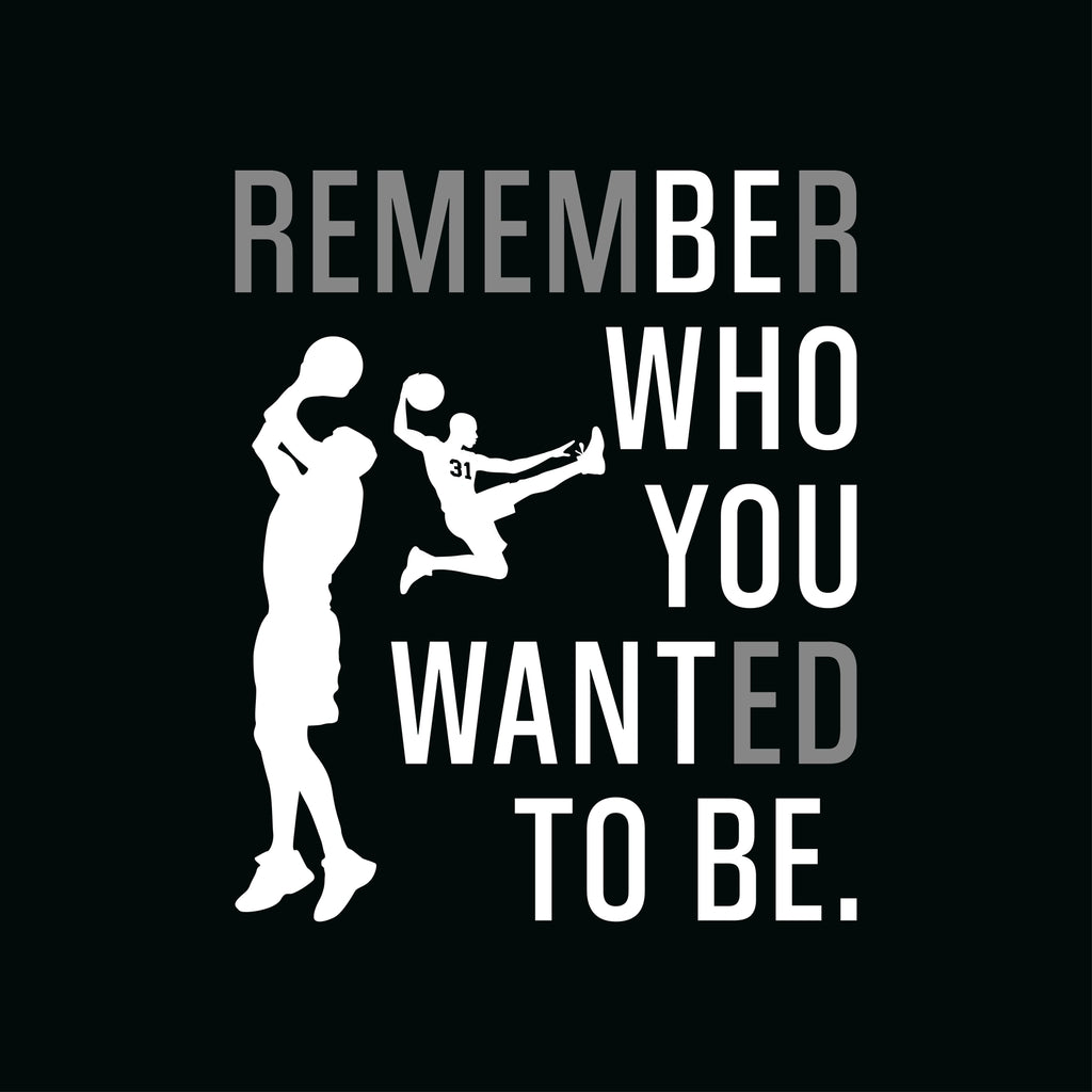 Redunk basketball T-shirt with "Remember Who You Wanted To Be" slogan, casual unisex fit, soft fabric, ideal for sports and everyday wear.