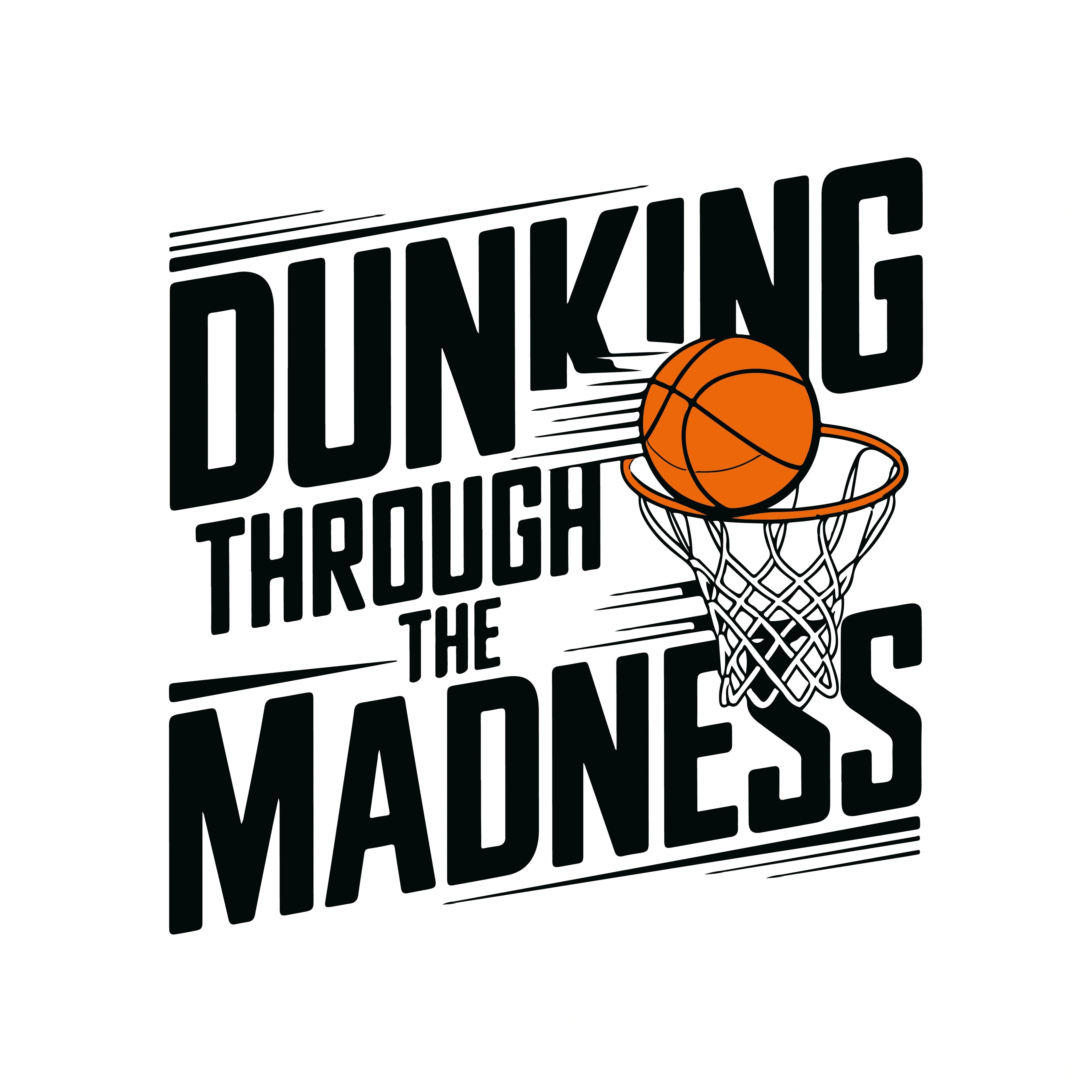 Redunk Dunking Through The Madness basketball game T-shirt featuring a vibrant basketball player graphic against a colorful background.