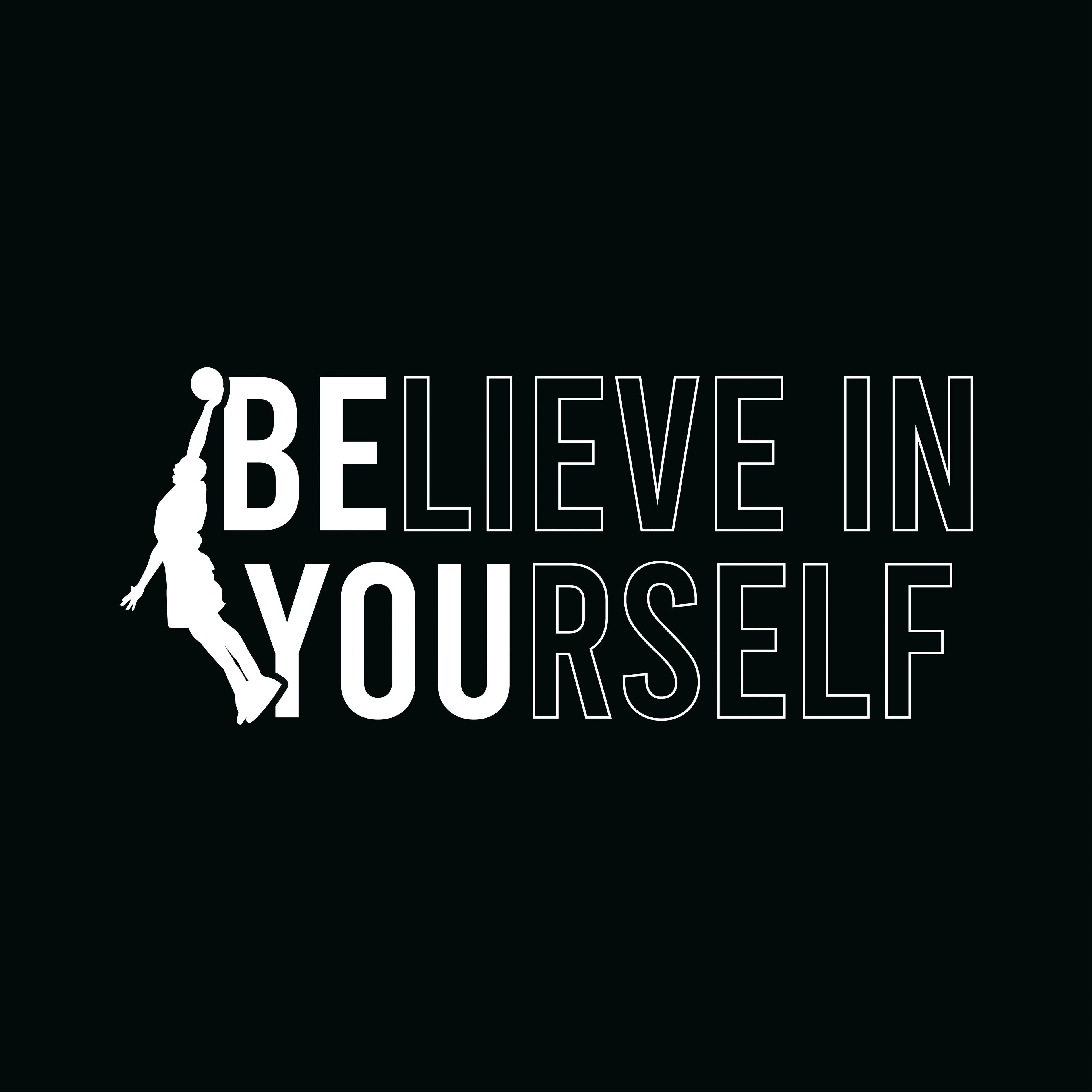 Redunk Believe In Yourself basketball motivational T-shirt featuring bold text and athletic design on white fabric.